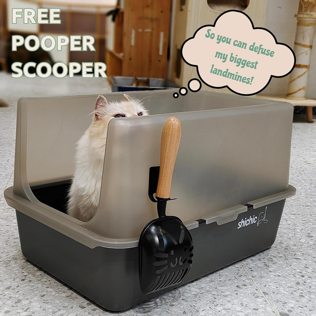 Jumbo Stainless Steel Litter Box with Lid, Non-Stick Coating, Includes Scoop V85682