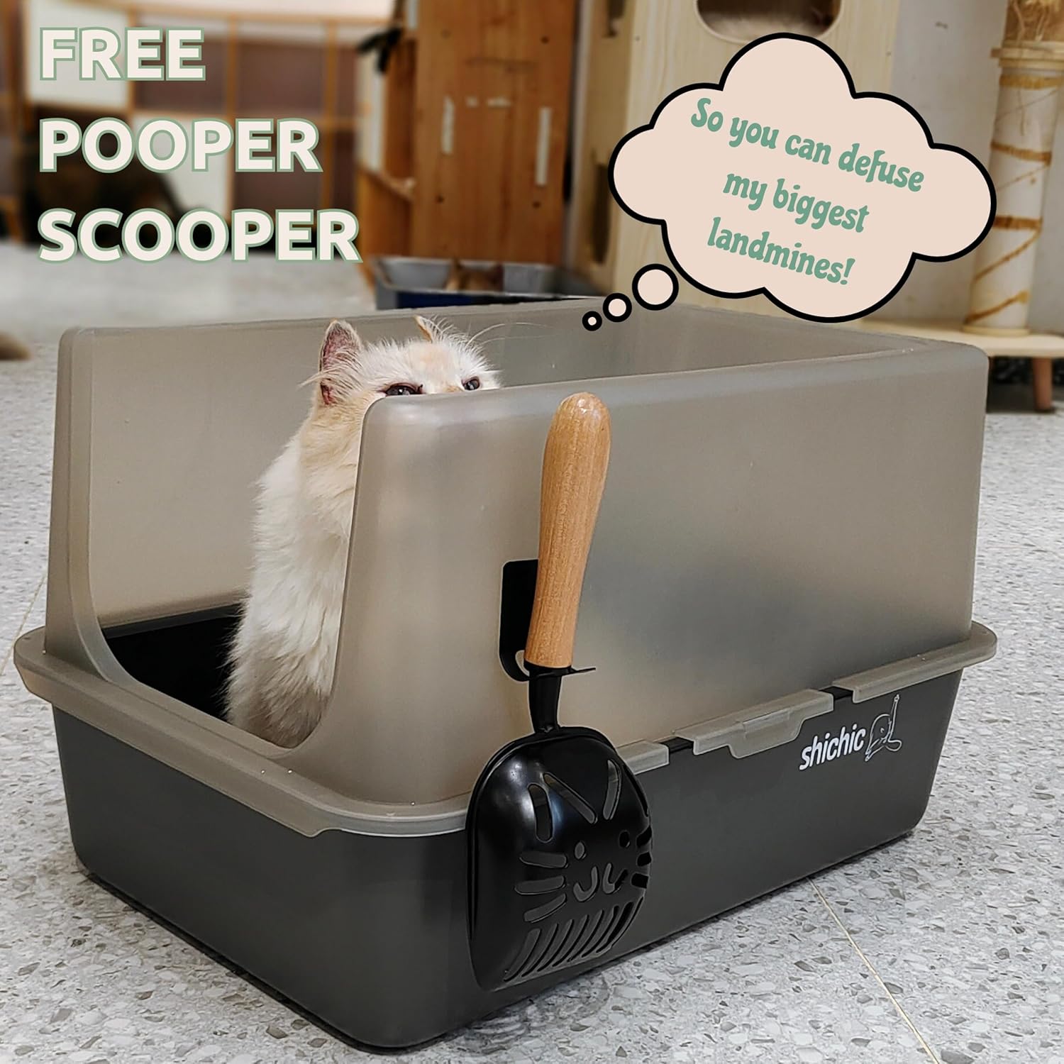 Jumbo Stainless Steel Litter Box with Lid, Non-Stick Coating, Includes Scoop V85682