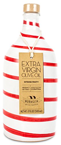 Antico Frantoio Muraglia Italian Extra Virgin Olive Oil, Handmade Ceramic Bottle, 16.9 Fl Oz X9126