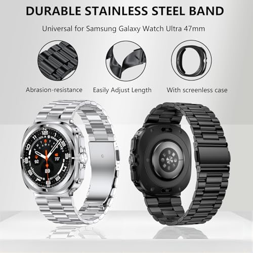 Solid Stainless Steel Band Compatible Samsung Galaxy Watch Ultra 47mm with PC Case V87443