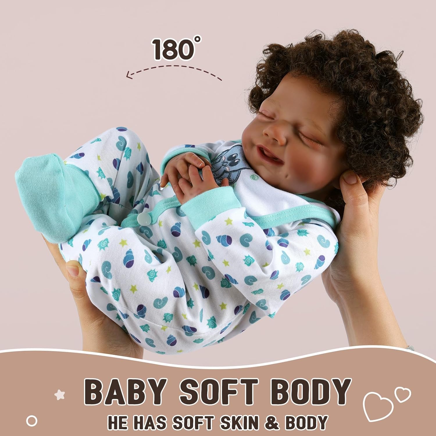 BABESIDE Lifelike Reborn Black Boy Doll 20 Inch Soft Body Realistic Vinyl Head N10732