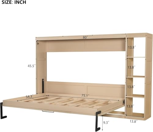 Full Murphy Bed with Storage Shelves, White Z979