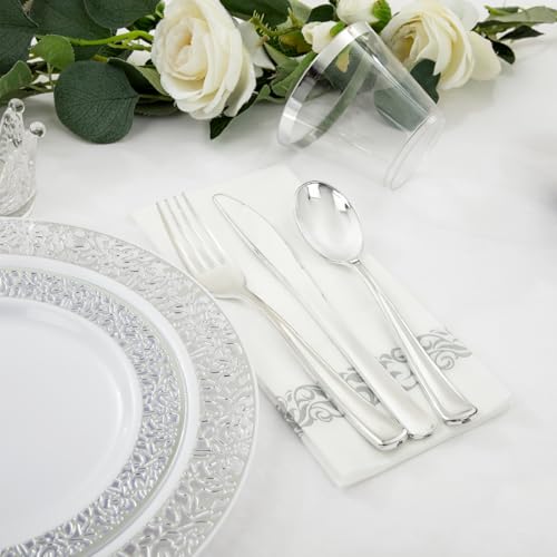 WELLIFE Silver Party Dinnerware Set for 50 Guests, Disposable A689948