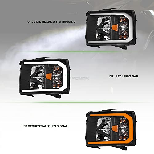Compatible With Chevy Silverado 1500/2500/3500 HD Switchback Sequential LED Headlights Black Housing A769