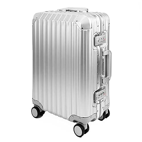 All Aluminum Luggage Suitcase 3 Sizes (20",26",29") TSA Lock Carry On Silver, Gray, Gold, Black with Cover (Silver, Double Set 20",28")