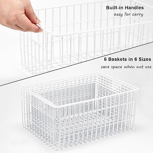 Orgneas Freezer Organizer Bins, Vertical Sides Wire Baskets, Set of 6 A2411