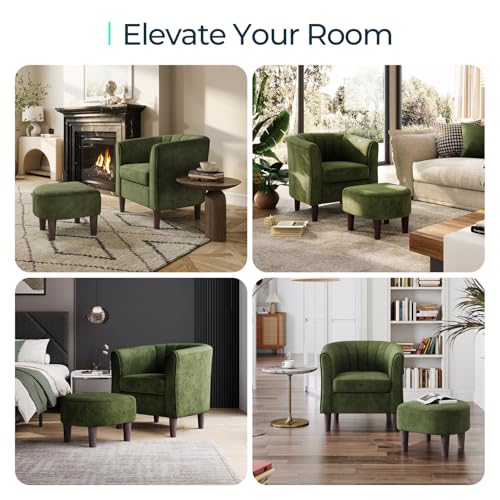 LINSY Accent Chair with Ottoman, Velvet, Olive Green C653