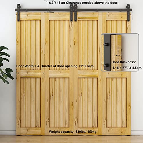 14FT Bi-Folding Sliding Barn Door Hardware Kit for 4 Doors, Black Z9314