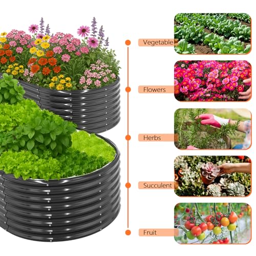 VINGLI 8x4x2ft Galvanized Raised Garden Bed, Oval Planter Box, Black M68155