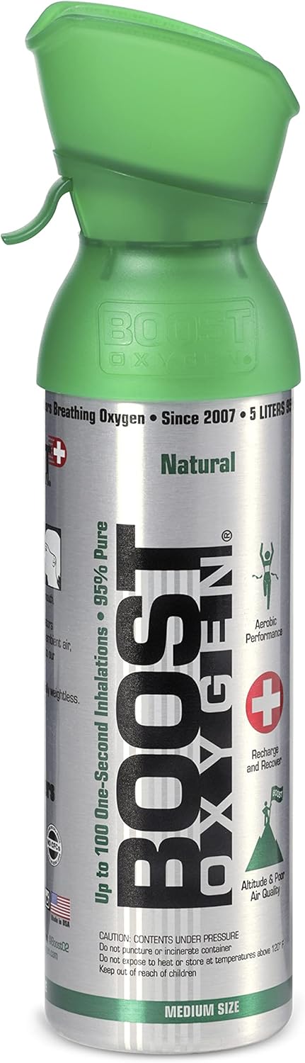 Boost Oxygen 5L Natural Canned Supplemental Oxygen Bottle with Mouthpiece, 9 Pack K36989