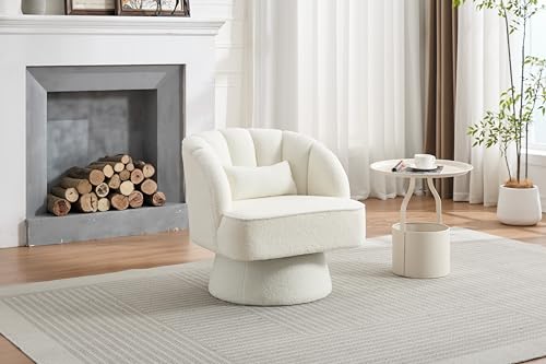 GarveeHome Modern Swivel Barrel Accent Chair, Teddy Fabric Upholstered Armchair, Black W334223