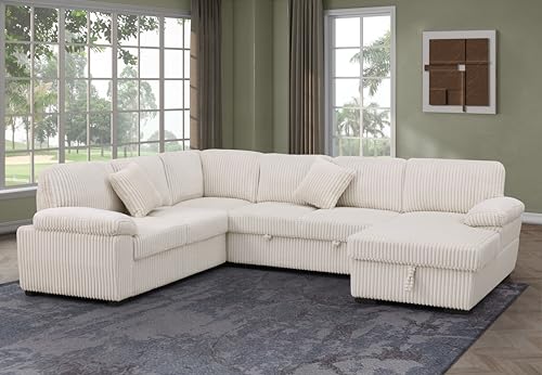 L-Shaped Pull Out Sleep Sofabed with Storage Chaise, Chenille Upholstered X30892