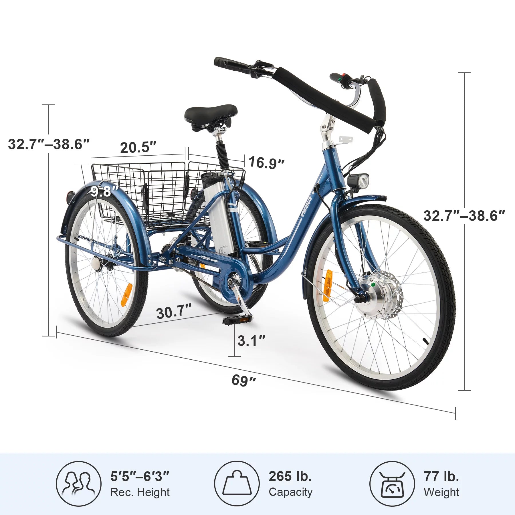 VIRIBUS 24 Inch Adult Electric Tricycle 350W Navy G26429