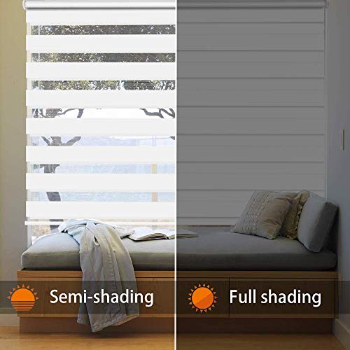 SEEYE Zebra Blinds for Windows French Door Roller Dual Shades Light Control, 35.4" W x 90" H, White C9230