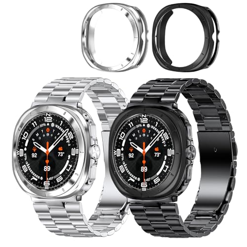 Solid Stainless Steel Band Compatible Samsung Galaxy Watch Ultra 47mm(2024) with Pc Case,Replacement Link Business Executive Metal Strap for Men and Women