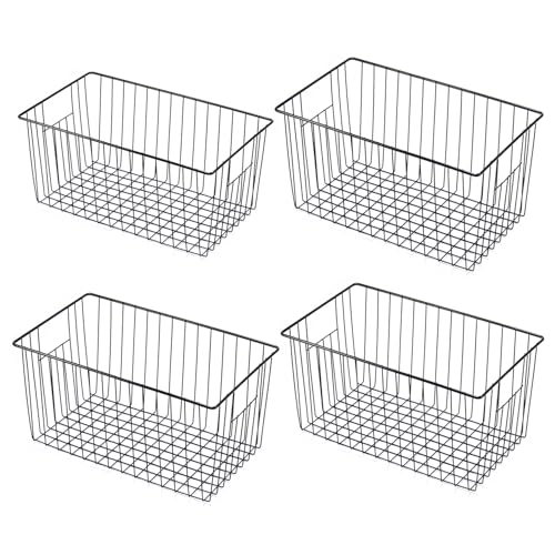 16" Upright Freezer Organizer Baskets, Wire Storage Bins, White, Set of 6 V556519