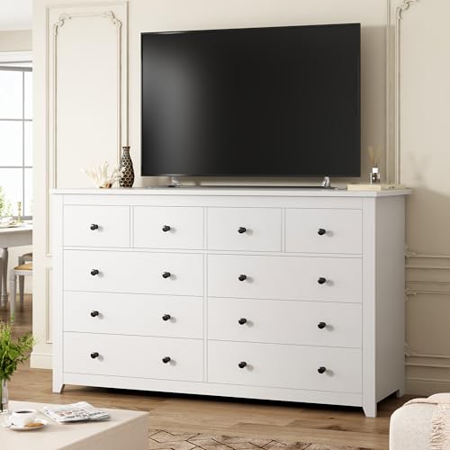 EnHomee 10 Drawer Dresser for Bedroom, White J90474