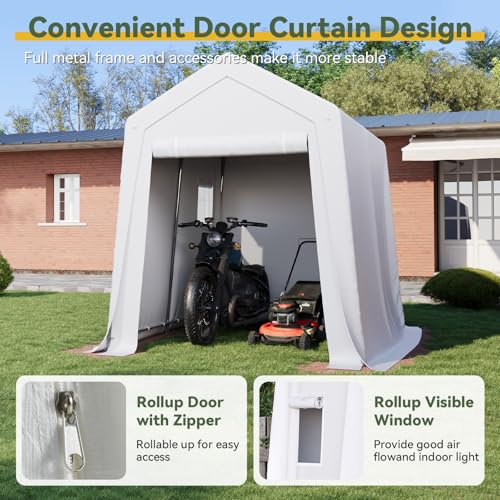 Aoxun 6x8x7 FT Outdoor Portable Storage Shed Tent with Roll-up Door and Window, White F396170
