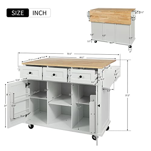 Kitchen Island with Storage, Rolling Kitchen Cart with Drop-Leaf Countertop, Black T7490