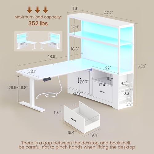 SEDETA L Shaped Standing Desk with Drawers & Hutch, White X476869