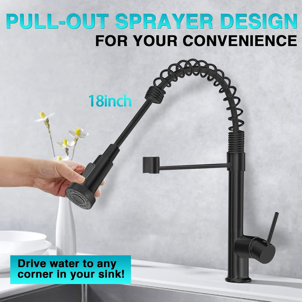 Kitchen Faucet with Pull Down Sprayer, 304 Stainless Steel, Matte Black J994