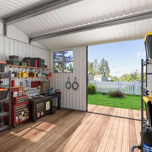 10x10 FT Outdoor Metal Storage Shed with Lockable Doors, Grey Q804763