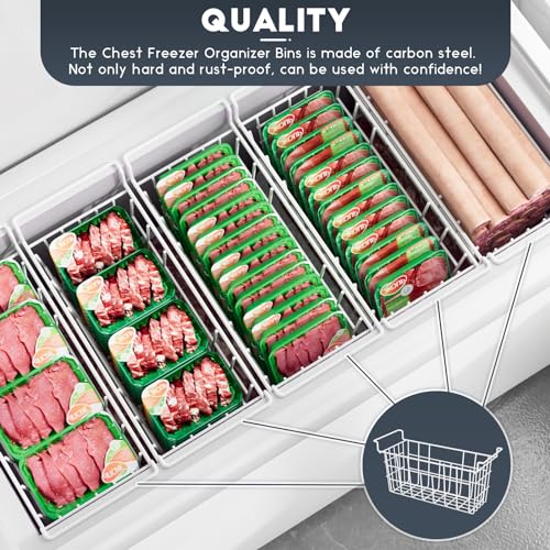 Chest Freezer Organizer Bins 2Packs with Hanging Handles, Metal Wire Storage Basket N1098