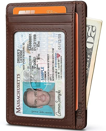 Buffway Slim Wallet for Men Women Minimalist RFID Blocking Bassa Chocolate C80809