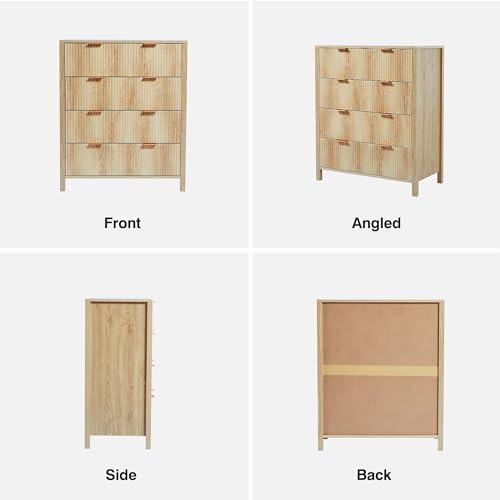 Fluted 5 Drawers Dresser for Bedroom, Wooden Tall Storage, Walnut L1075