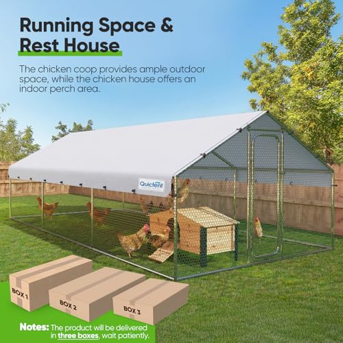 Quictent Large Metal Chicken Coop Run with Roosting Perch for 20+ Poultry, Outdoor Walk-in Hen House, 12x9x6.6FT N28773