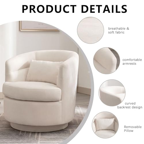 CANMOV Swivel Accent Chair 360 Degree Round Barrel Chair with Pillow, Grey I257