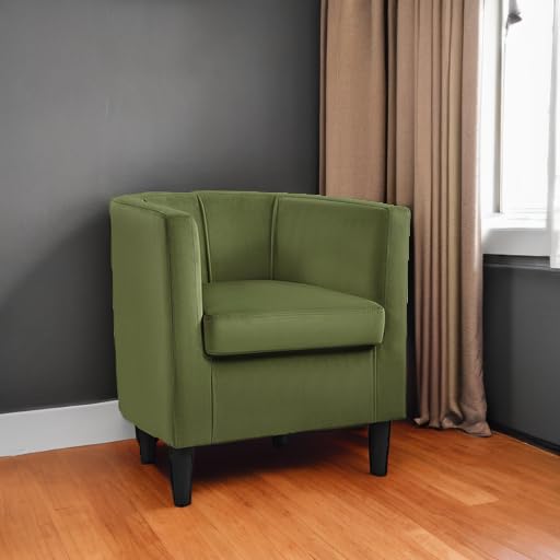 Yaheetech Velvet Accent Chair, Modern Upholstered Barrel Chair, Olive Green J55628