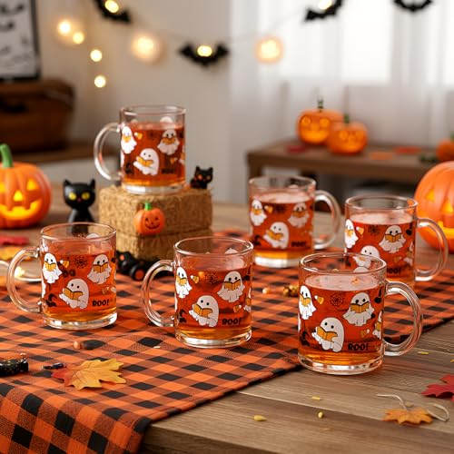 Vesici 12 Pcs Halloween Ghost Glass Mugs 12 oz with Handle U17698