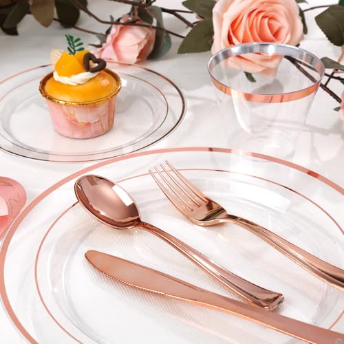 bUCLA 300PCS Gold Disposable Dinnerware Set - White and Gold Plastic Plates for Party S185