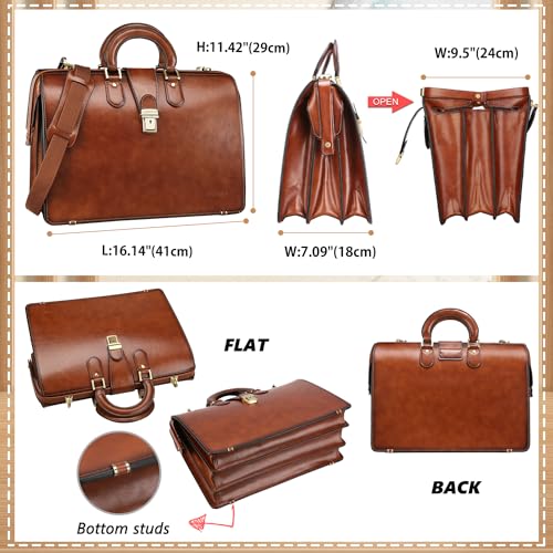 Banuce Vintage Leather Briefcase for Men with Lock 15.6 Inch Y690