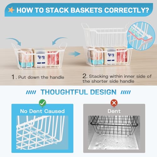 Freezer Organizer Bins, 4 Pack Stackable Storage Baskets with Handles, Black N723