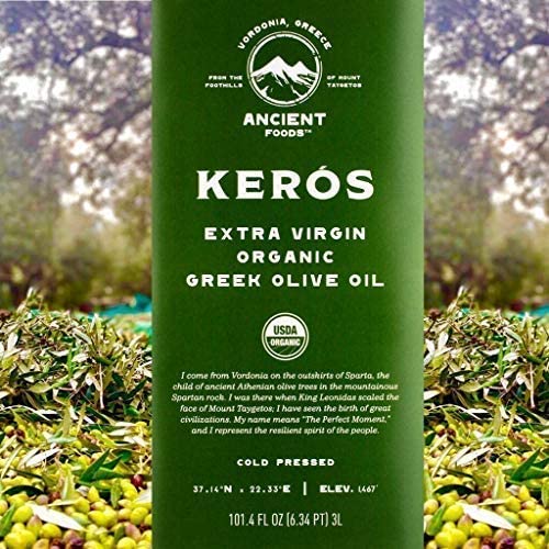 Ancient Foods Keros Greek Organic Extra Virgin Olive Oil Cold Pressed 33.8oz D8264