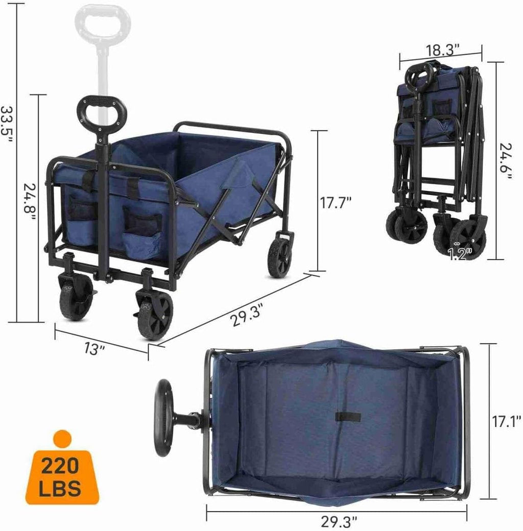 Collapsible Foldable Wagon with All Terrain Wheels, Heavy Duty Utility Cart for Outdoor, Blue J8692