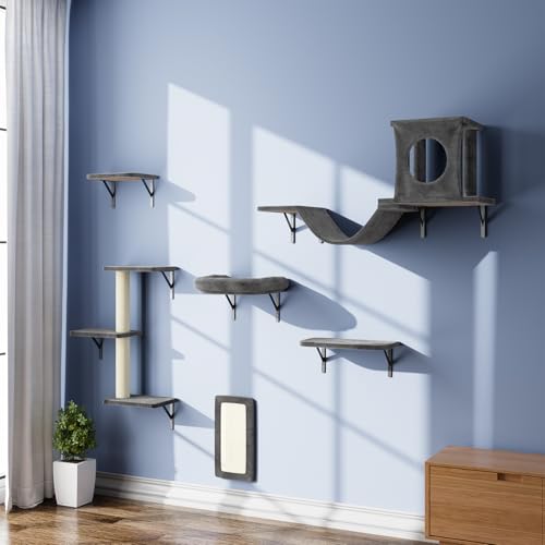 NUNU LAB Wall Mounted Cat Climber Set with House, Tunnel, Scratcher, Black M305