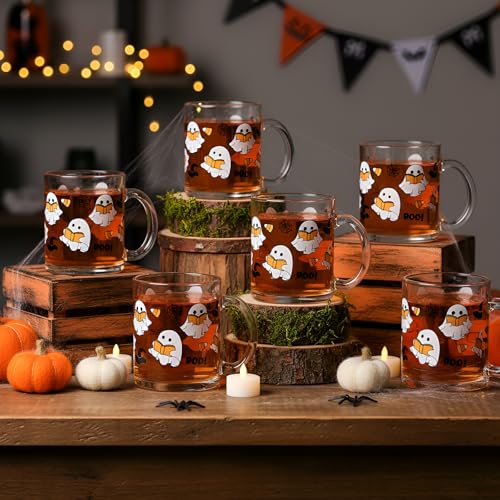 Vesici 12 Pcs Halloween Ghost Glass Mugs 12 oz with Handle U17698