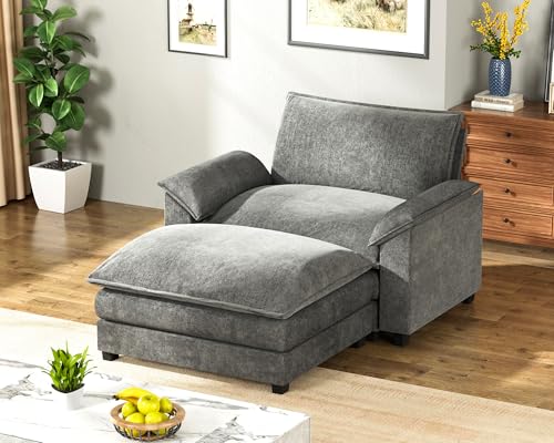Homall 119" Modular Sectional Sofa with Reversible Ottoman, Light Grey V97154