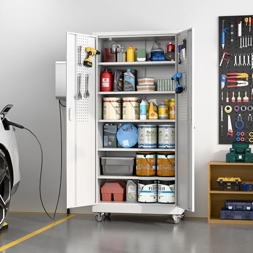 Aobabo 73''H Metal Garage Storage Cabinet with Wheels, Black S572804