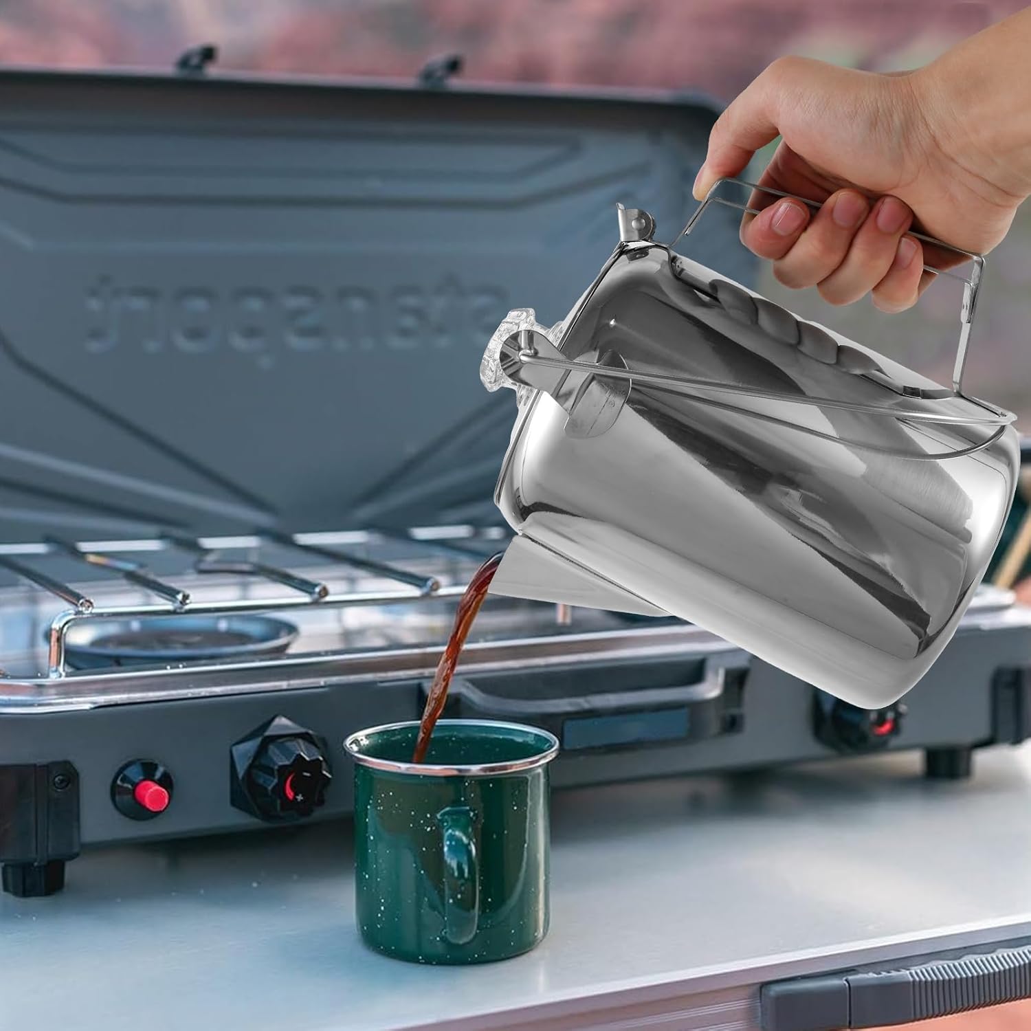 Stainless Steel Camping Coffee Pot Percolator, 9 Cups, Outdoor C108