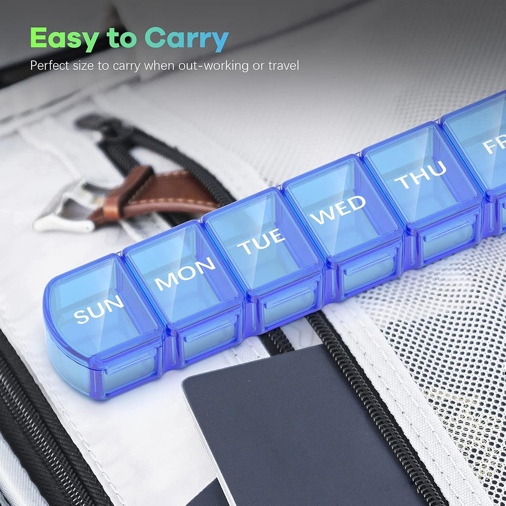 Extra Large Pill Organizer 2 Pack, Weekly Pill Case, BPA Free (Blue+Green) F462887