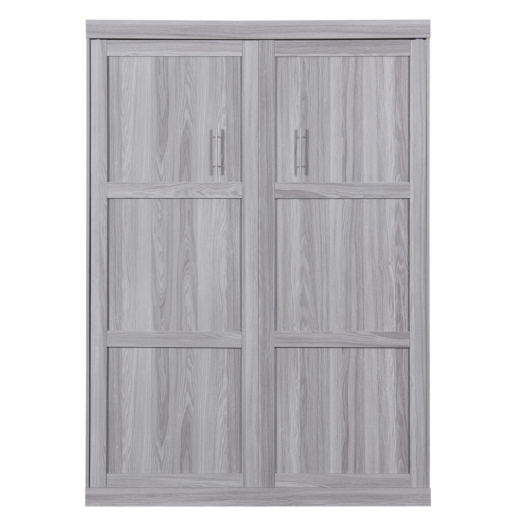 Euroco Pine Wood Full Size Murphy Bed Wall Cabinet Gray L132213