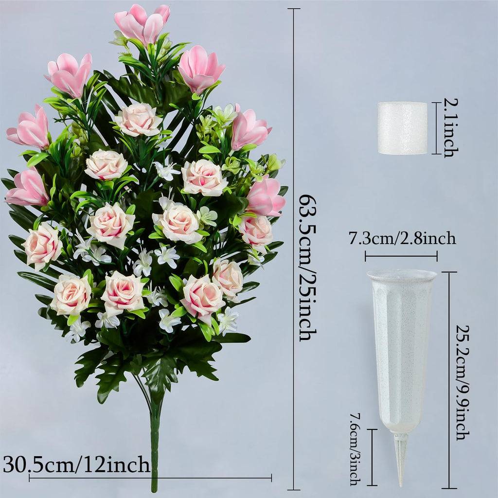 XONOR Artificial Cemetery Flowers with Vase, Outdoor Grave Decorations, 2 Sets J365287