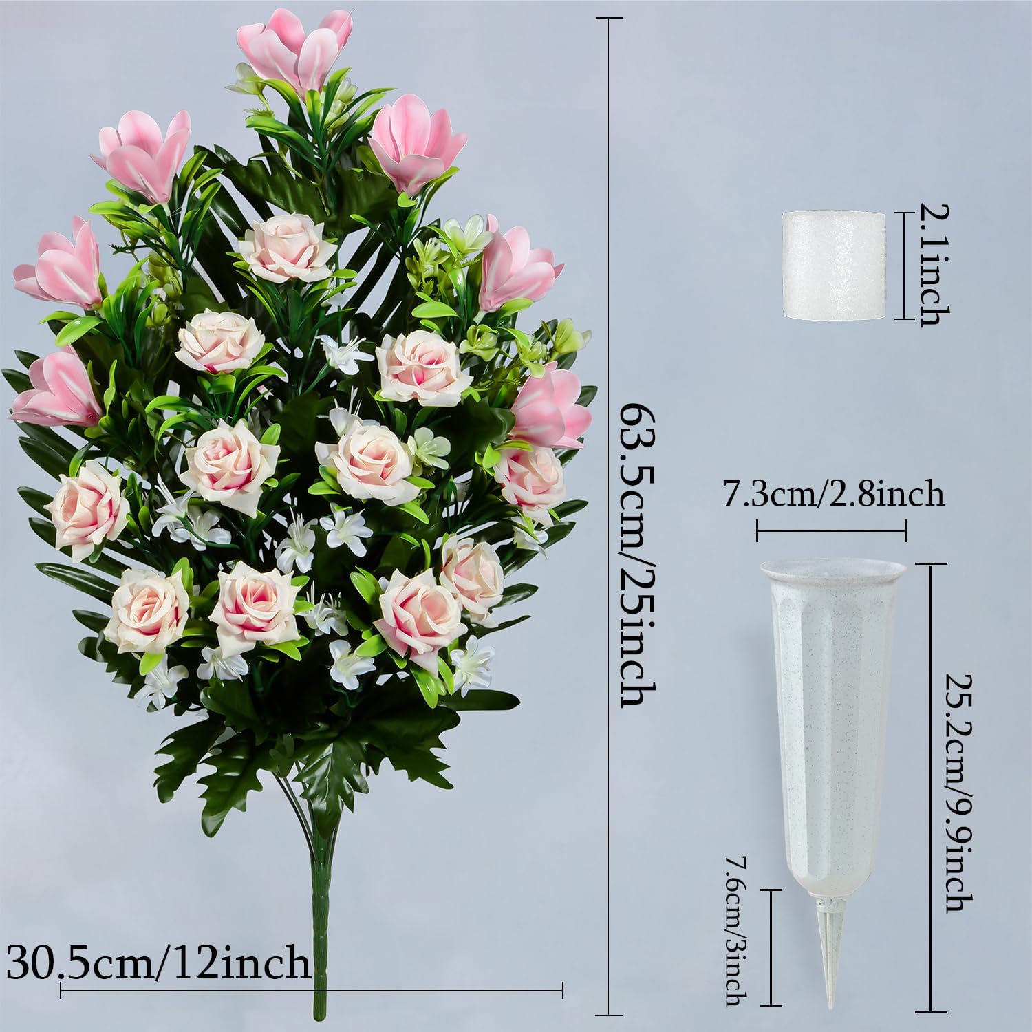 XONOR Artificial Cemetery Flowers with Vase, Outdoor Grave Decorations, 2 Sets J365287