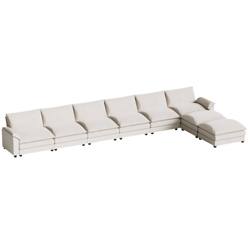 Homall 119" Modular Sectional Sofa with Reversible Ottoman, Light Grey V97154