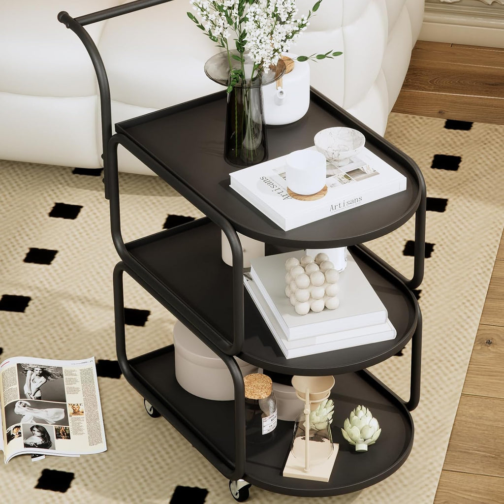 Metal 3-Tier Rolling Bar Cart with Lockable Wheels Z132312