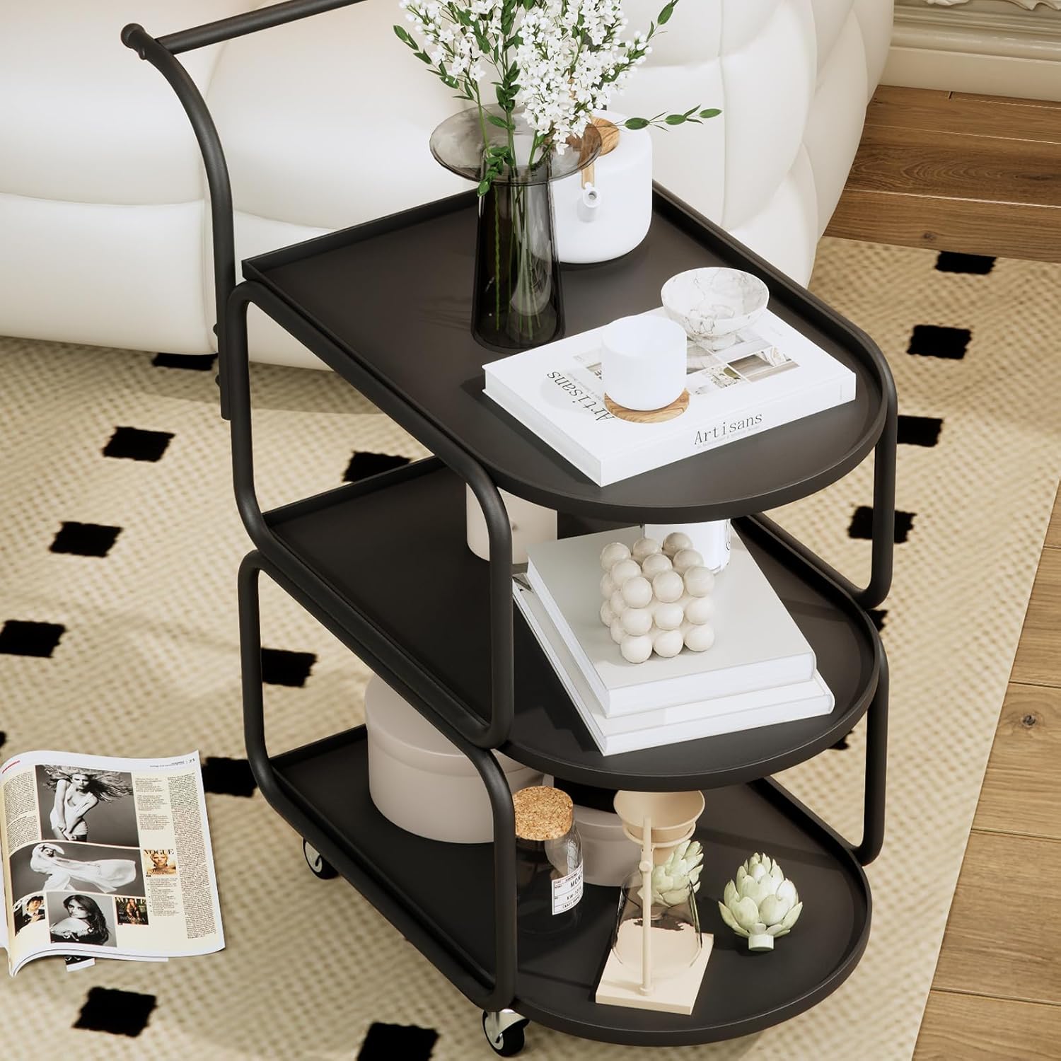 Metal 3-Tier Rolling Bar Cart with Lockable Wheels Z132312